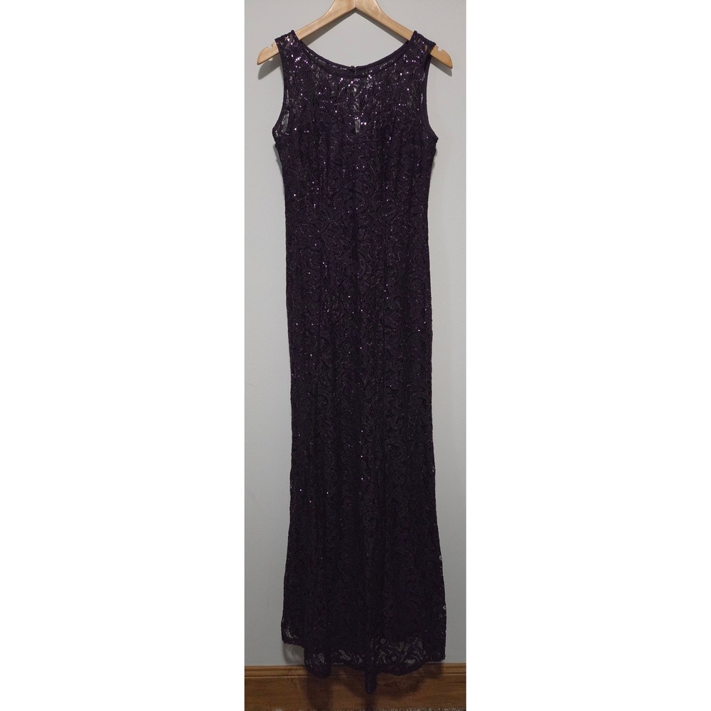Laura Womens Purple Sequin Lace Sleeveles Evening Gown Dress Size 6 Formal 3523K